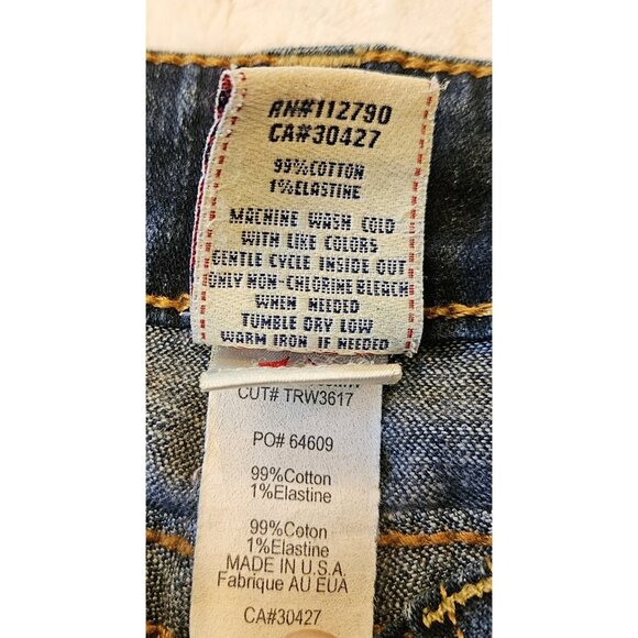 True Religion Joey Women's 29 Bootcut Gold Foil Flap Pocket Blue Jeans - Picture 15 of 15